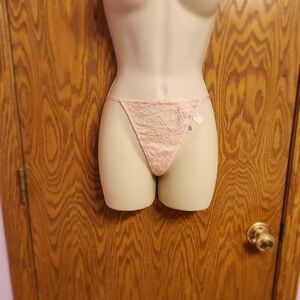 Victoria Secret Elegant Lace Thong Panty - Light Pink Sz Med NWT,Rhinestones